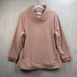 Denim & Co. Fleece Waffle Knit Cowl Neck Top Women's MP Mauve Soft Cozy QVC